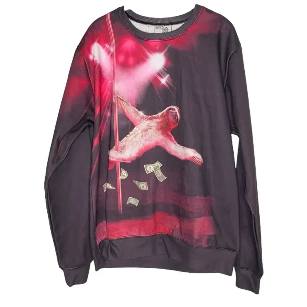 Sharp Shirter Stripper Sloth Crewneck Pullover Sweatshirt Men’s Size Medium